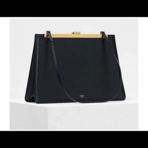 Celine Clasp Bag with Gold Hardware Black Leather